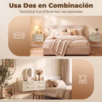 HOMCOM Juego de 2 Mesitas de Noche Flotantes con 2 Cajones con Frente de Ratán Natural para Dormitorio 40x30x27,6 cm Roble(m-6)