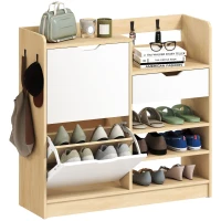 HOMCOM Schoenenrek voor hal, schoenenkast met klapladen, open planken, 4 haken, voor tot 14 paar schoenen, Wit(m-11)