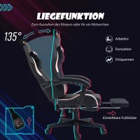 HOMCOM Gamingfauteuil met kattenoortjes, kantelbare rugleuning, uitschuifbare voetsteun, tot 120 kg, Roze/Zwart(m-6)