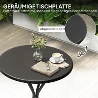 Outsunny Bistrotisch Ø60 x 70 cm, Wetterfest Balkontisch aus Stahl, Runder Esstisch mit Fußpolster Schwarz(m-4)