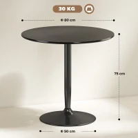 HOMCOM Eettafel voor 2 Personen, ronde Tafelblad Ø80 cm, MDF en Staal, antislip, Zwart, 75H cm(m-3)