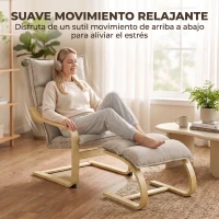 HOMCOM Sillón con Reposapiés Tapizado en Lino con Balanceo Suave Respaldo Alto Brazos y Patas de Madera Beige(m-4)
