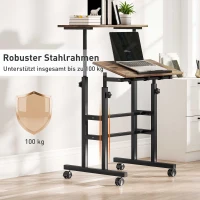 HOMCOM Bureau verstelbaar keukentafel met plank, wielen, computertafel Rustiek Braun 60 x 60 x 70,5-120 cm(m-7)