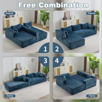 Canapé d'angle modulable en L avec méridienne, gain de place, design minimaliste, assise profonde, 279x179x83 cm, Bleu(m-6)