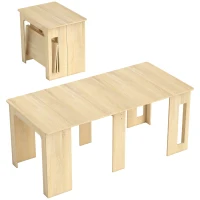 HOMCOM Eettafel, klaptafel, uitschuifbare keukentafel, eetkamertafel, spaanplaat, 60-180 x 85 x 75 cm, naturel(m-1)