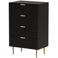 HOMCOM Cassettiera da 4 Cassetti Moderna, Comò con Maniglie Dorate e Dispositivo Antiribaltamento, 60x40x96 cm, Nero(m-11)