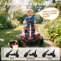 AIYAPLAY Go Kart a Pedali per Bambini 3-6 Anni, 50 kg Portata, con Portabicchieri e Ruote in EVA Antiscivolo, Rosso(m-4)