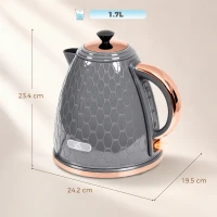 HOMCOM Ceainic, 2200 W, fereastră de vizualizare nivel apă, filtru, fierbere rapidă, Gri(m-3)