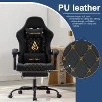 Sedia da gaming con poggiapiedi, morbido cuscino per collo e lombare, cuscini di supporto rimovibili, 60x60x122 cm, Nero(m-6)