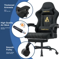 Sedia da gaming con poggiapiedi, morbido cuscino per collo e lombare, cuscini di supporto rimovibili, 60x60x122 cm, Nero(m-4)
