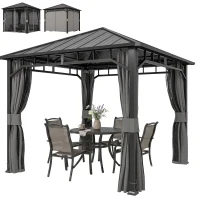 Outsunny 3 x 3(m) Hardtop Gazebo with Galvanised Steel Roof, Waterproof Permanent Pavilion Garden Gazebo with Netting and Curtains for Patio, Deck(m-11)