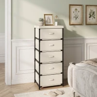 HOMCOM Kommode fürs Schlafzimmer mit 5 Stoffschubladen, Stahlrahmen, Schubladenkommode für Wohnzimmer, Büro, Ankleidezimmer, Beige(m-6)