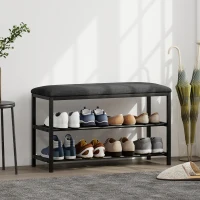 HOMCOM Schoenenbank met zitting, zitbank met opbergruimte, schoenenrek met 2 open vakken, zitbank 81 x 31 x 50 cm Zwart(m-2)