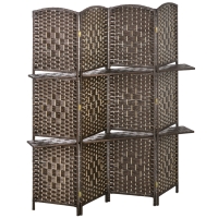 HOMCOM Biombo Separador de Ambientes 4 Paneles 160x170 cm con 2 Estantes de Exhibición Pantalla de Privacidad Plegable Marrón