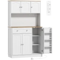HOMCOM 173 cm Tall Kitchen Cupboard with Charging Station, Pantry Storage Cabinet with Adjustable Shelves and 5 Door Racks(m-1)