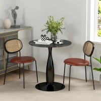 HOMCOM Ronde Eettafel, Poedergecoat Staal, MDF met Melamine, Antislip Voetjes, 70 x 74 cm, Zwart(m-2)