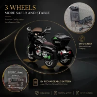 Moto elettrica 12V per bambini, ampio vano portaoggetti e sedile morbido in PU, 110x48x68 cm, Nero(m-9)