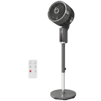 HOMCOM Staande ventilator luchtcirculator ventilator met 8 snelheidsstanden LED-display afstandsbediening timer 90° oscillatie Grijs(m-14)