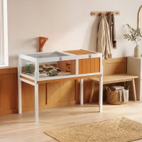 PawHut Casetta Tartarughe Rialzata con Divisorio, Vassoio Estraibile, in Legno e PS, 104x53x82 cm, Arancione e Bianco(m-10)