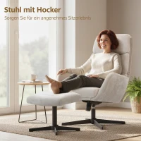 HOMCOM Gepolsterde fauteuil met voetenbank, loungefauteuil met hoge rugleuning, metalen basis, voor woonkamer, slaapkamer, beige(m-4)
