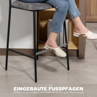 HOMCOM Set van 2 barkrukken, gepolsterde hoge stoelen voor keukentafel en huisbar, rugleuning, voetsteun, stofbekleding, staal, grijs(m-7)