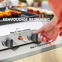 Outsunny Gasbarbecue 8000BTU/2,4 KW Grillwagen incl. 2 Roestvrij Stalen Branders, Drukregelaar 44 x 44,5 x 19 cm Zilver+Zwart(m-5)
