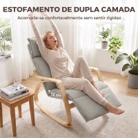 HOMCOM Cadeirão de Baloiço com Apoio para os Pés Ajustável 5 Posições Apoios de Braços em Madeira Acolchoamento Duplo Cinza Claro(m-4)