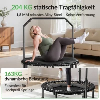 Trampolino Rebounder per Adulti, pieghevole, corrimano regolabile, appoggiapiedi antiscivolo, 102x102x106 cm, Nero(m-7)