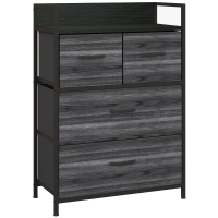 HOMCOM Ladekast, dressoir, 4 stoffen laden, industrieel design, 60x29x85 cm, zwart