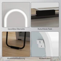 HOMCOM Volle-lengte spiegel met LED-licht, 150 x 40 cm, boogvormig, dimbaar, 3 lichtkleuren, vrijstaand of muurmontage, wit(m-8)