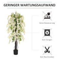 Outsunny kunstplant met witte blauweregen decoratie 1,65 m kunstboom boomdecoratie kunststof cement wit + groen 24 x 24 x 165 cm(m-6)