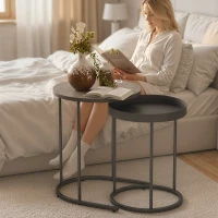 HOMCOM 2-delige set woonkamertafels, inschuifbaar, dienblad-design, metaal, grijs(m-8)