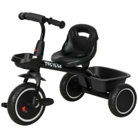 AIYAPLAY Triciclo per Bambini 2-5 Anni con Seduta Regolabile, Bicicletta per Bambini con Cestino e Parafango, Nero(m-11)