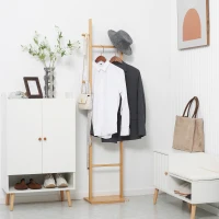 HOMCOM Moderne Kapstok, 2 Haken & 3 Rails, Stevig Bamboe, 36x24x168 cm, Natuur(m-2)