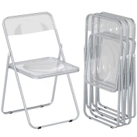 HOMCOM Lot de 4 chaises pliantes en acrylique et acier, chaises pliantes portables pour maison, salle à manger, transparentes(m-11)