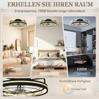HOMCOM Plafondventilator met licht en afstandsbediening, 48 cm LED-plafondventilator met 3 kleurtemperaturen, 6 snelheden, timer, zwart(m-4)