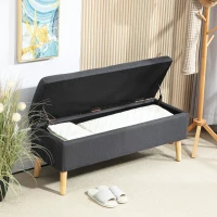 HOMCOM Gestoffeerde Bank met Opbergruimte, Bedbank in Linnenlook, Rubberhout, 110 x 39 x 45 cm, Donkergrijs(m-9)