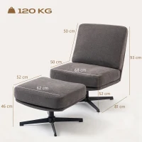HOMCOM Fauteuil met hocker Draaibare loungestoel in linnenlook voor woonkamer Donkergrijs(m-3)