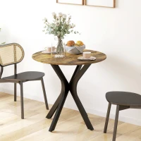 HOMCOM Keukentafel voor 2 Personen, Rond, Poedergecoat Staalframe, Ø78 cm, Rustiek Bruin(m-7)