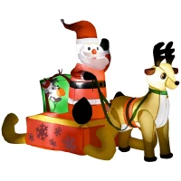 HOMCOM Opblaasbare Kerstdecoratie, Kerstman met Slee en Rendier, met LED-Lichten, voor de Tuin(m-11)