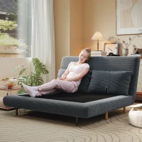 HOMCOM Slaapbank, logeerbed, 3-voudig verstelbare rugleuning, corduroy-look, tot 120 kg, 141 x 90 x 81 cm, Donkergrijs(m-9)