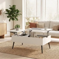 HOMCOM Couchtisch Höhenverstellbar Wohnzimmertisch mit Verstecktem Stauraum für Wohnzimmer, 50 x 100 cm, Weiß(m-9)