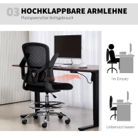 HOMCOM Tekenstoel met lendesteun, hoogteverstelbaar, draaibaar, voor thuiswerk, studio, kunstprojecten, zwart(m-6)