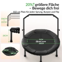 Trampolino Rebounder per Adulti, pieghevole, corrimano regolabile, appoggiapiedi antiscivolo, 102x102x106 cm, Nero(m-3)