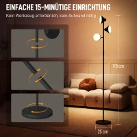 HOMCOM Dimbare vloerlamp met leeslamp, vloerlamp RGB kleurwissel met afstandsbediening touchbediening 3 draaibare koppen Zwart(m-8)
