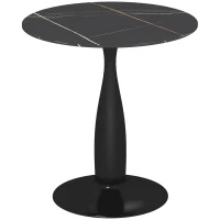 HOMCOM Ronde Eettafel, Poedergecoat Staal, MDF met Melamine, Antislip Voetjes, 70 x 74 cm, Zwart(m-1)