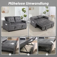 HOMCOM 2-Sitzer Sofabett, Cordbezug, zum Schlafsofa umwandelbar, 2 Kissen, Seitentaschen, 157 x 190 cm, Dunkelgrau(m-4)
