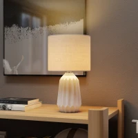 HOMCOM Tafellamp, Tafelverlichting, Nachtlampje met linnen kap, rockerschakelaar, bureaulamp, 22 x 22 x 39 cm, Wit(m-9)