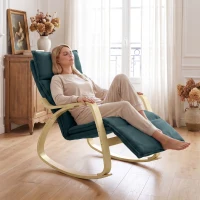 HOMCOM Silla Mecedora con Reposapiés Ajustable en 5 Posiciones Reposabrazos de Madera Acolchado Doble Capa Verde Oscuro(m-11)