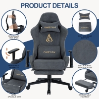 Chaise gaming avec repose-pieds, simili-suède respirant, réglable en hauteur avec vérin à gaz, pivotante, 70x70x135 cm, Gris